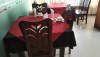 Table and Chair with 2 piece table cloth(Black and Maroon)
